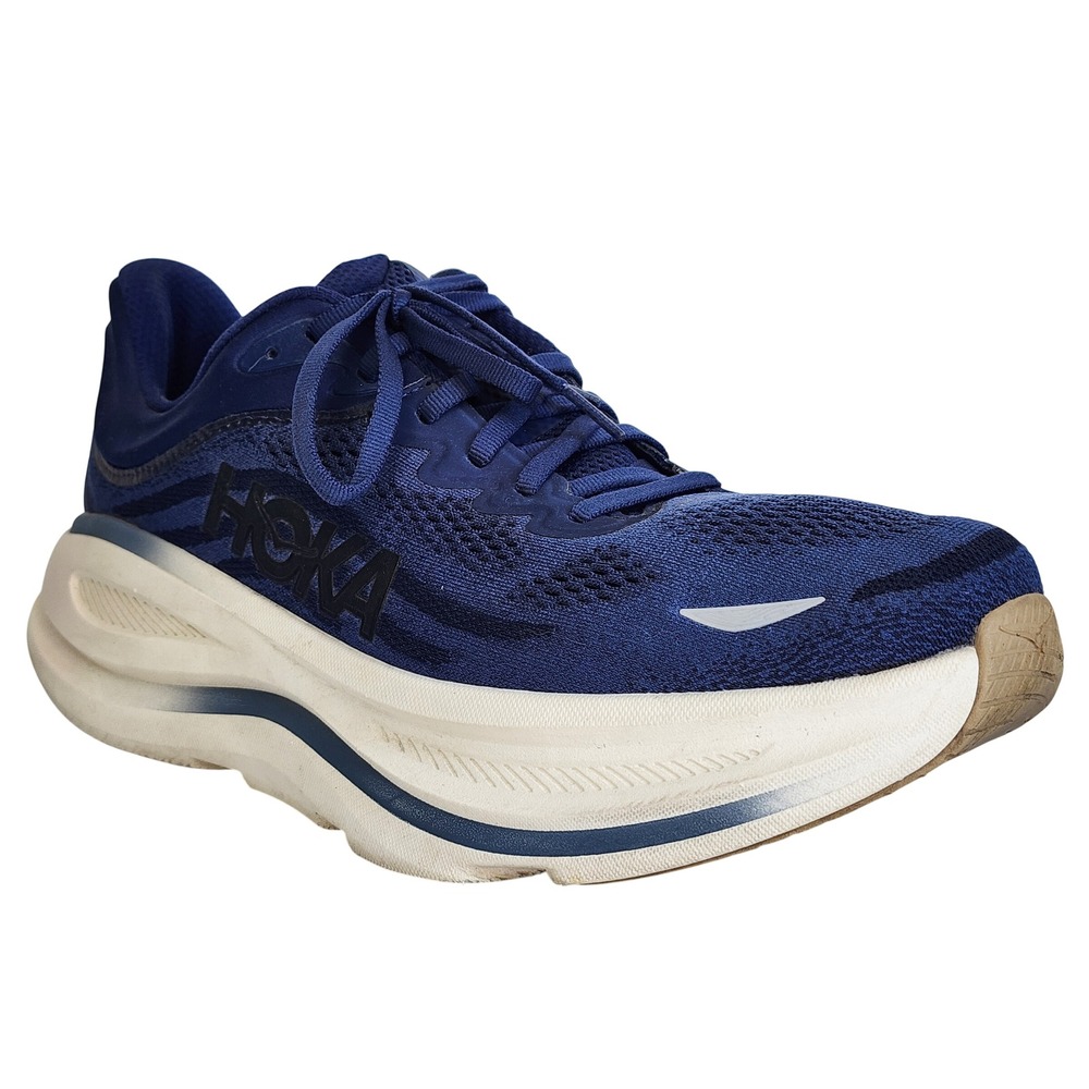 Hoka One One Bondi 8 Navy Blue Cream Running Shoes Mens 11D Low Top Sneakers